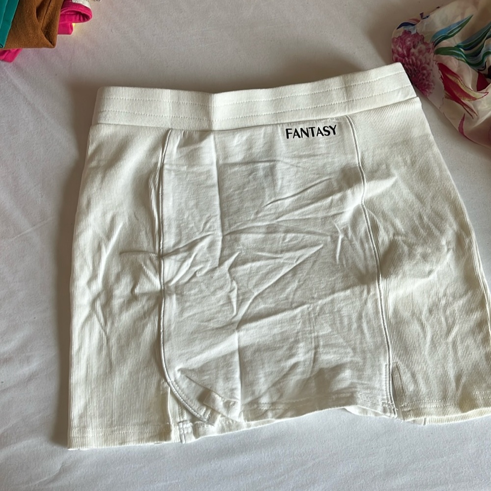 All white mini skirt